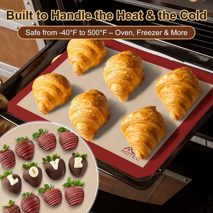 HOTEC Silicone Baking Mats 3 Pack – Non-Stick Reusable Silicone Baking Sheets - Image 5