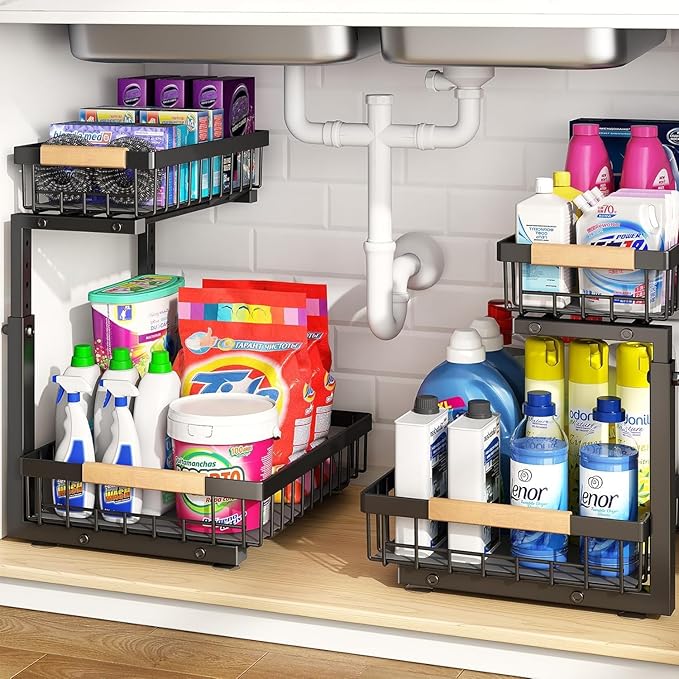PXRACK Under Sink Organizer, Adjustable Height, 2 Tier Pull Out Under Cabinet - Image 9