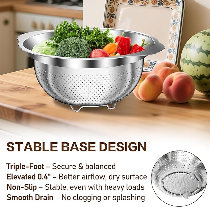 3.5QT Colander with Bowl, Rice Strainer, Stainless Steel Mixing Bowls with - Image 2