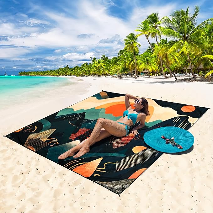 WIWIGO Beach Blanket Waterproof Sandproof Beach Mat 79" X 83"/10'x9'for 2-8 - Image 5