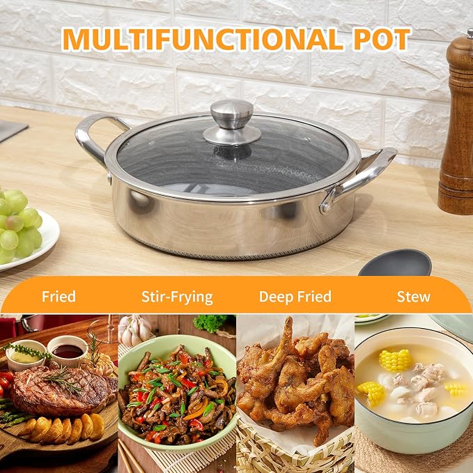 Toutrop Stainless Steel Saute Pan 12 inch Deep Frying Pan, 5 Quarts Nonstick - Image 2