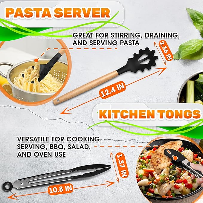 14 PCs Black Silicone Cooking Utensils Set - Image 7