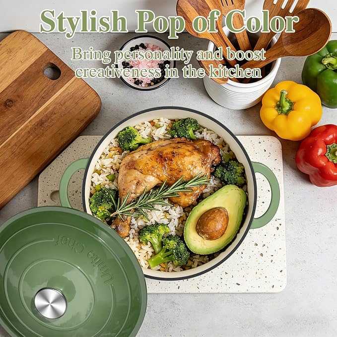 Umite Chef Enameled Cast Iron Dutch Oven-7QT Pot - Image 4