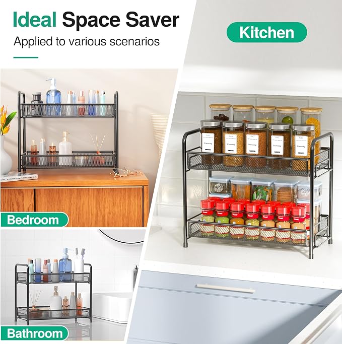 Spice Rack Organizer for Countertop, Xpatee 2-Tier Foldable Metal Rust-Proof - Image 7