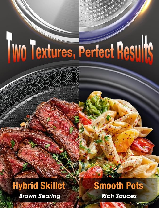 Pro DUXANO 12PC Nonstick Pots and Pans Set&Hybrid 3-Ply Stainless Steel Skillet - Image 2