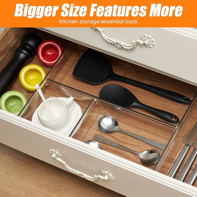 Criusia 6 Pcs Large Size Clear Drawer Organizer Set, Acrylic Non Slip Non - Image 6