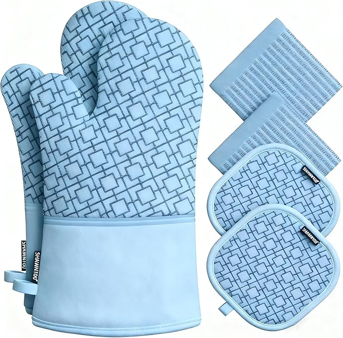 Oven Mitts and Pot Holders Sets 6pcs, Kitchen Oven Glove, High Heat Resistant by OvenMitts