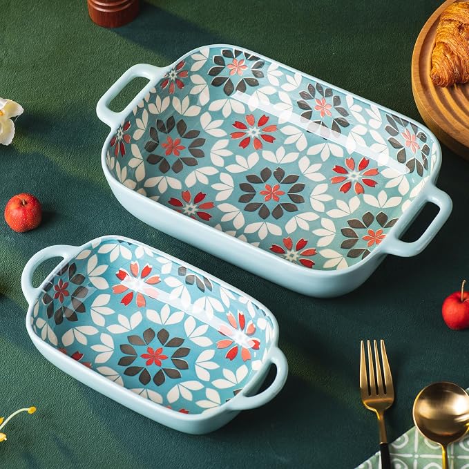 ONCCI Ceramic Baking Dish Set, 2-Piece Hand-painted Porcelain Rectangular - Image 8