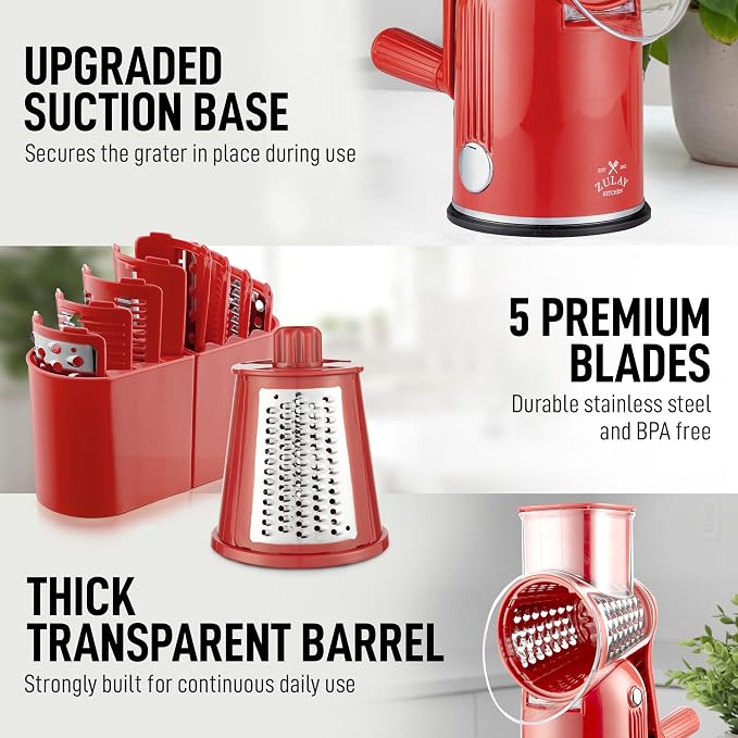Zulay Kitchen Rotary Cheese Grater 5 Blade Cheese Shredder - Image 8