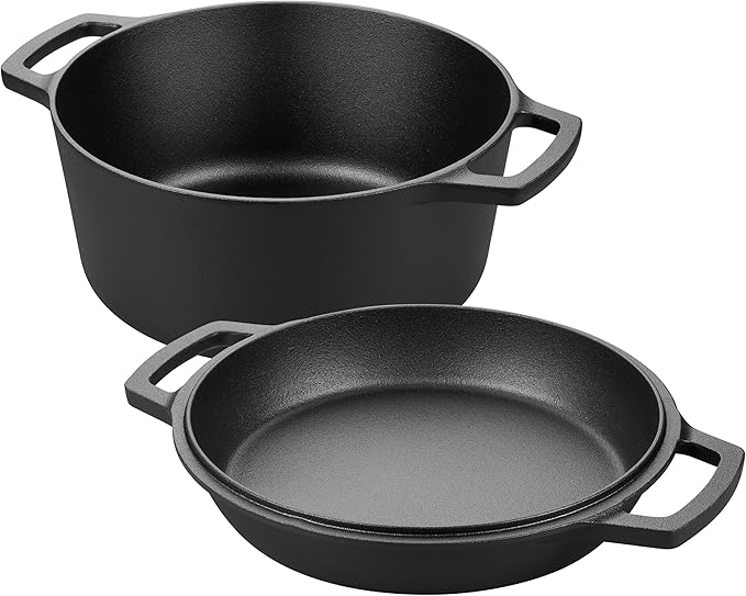 VORRINGARD Pre-seasoned Cast Iron Double Dutch Oven Pot - Image 2