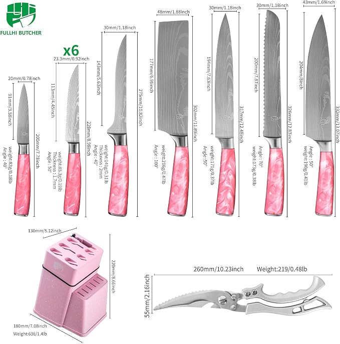 FULLHI 14pcs Block Knife Set, Chef's Knife Steak Knives Set - Image 2