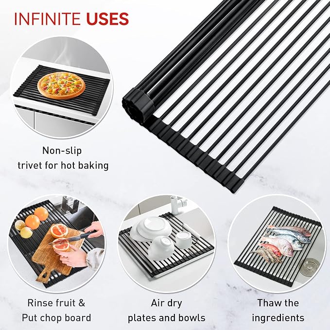 MERRYBOX Roll Up Over The Sink Dish Drying Rack Silicone Wrapped Foldable - Image 6
