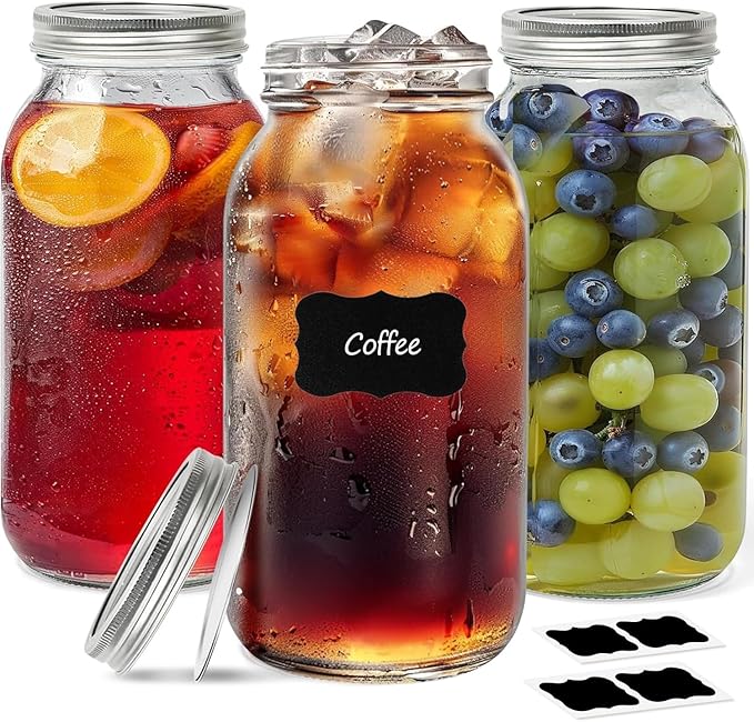 ComSaf Half Gallon Mason Jar 64oz 3Pcs, Wide Mouth Mason Jars by ComSaf