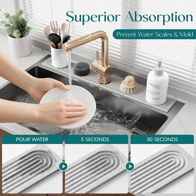Stone Faucet Mat for Kitchen Sink, Diatomite Stone Drying Mat for Kitchen - Image 5