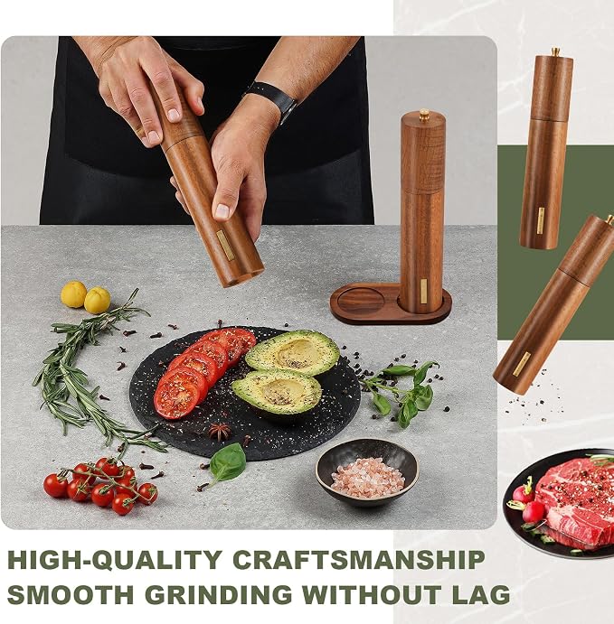 Wooden Salt and Pepper Grinder Set 10 Inch Manual Salt and Pepper Mill - Image 2