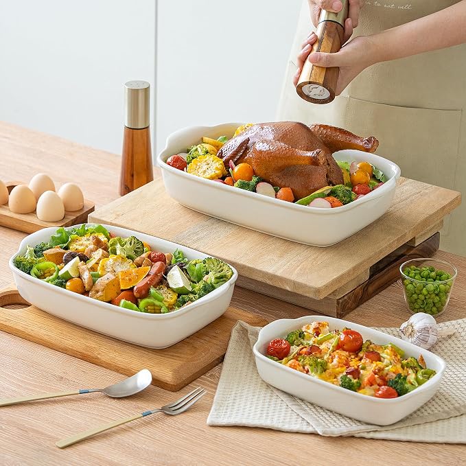 3-Pack Ceramic Baking Dishes Set, Heavy-Duty Oven-Safe Stoneware, Deep - Image 2