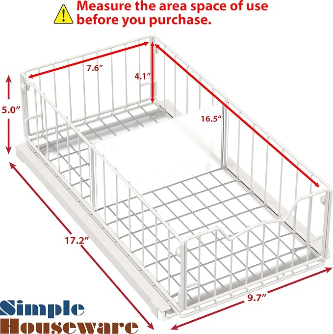 Simple Houseware Pull-Out Cabinet Sliding Basket Organizer, 17.2" D x 9.7" W x - Image 2