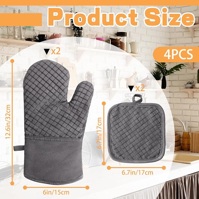4 Pcs Oven Mitts and Pot Holders, High Heat 500°F Resistant Glove Potholder - Image 2