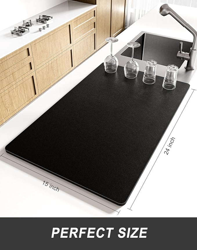 Rnivvi Dish Drying Mat for Kitchen Counter, XL 15 x 24" Super Absorbent Drainer - Image 2