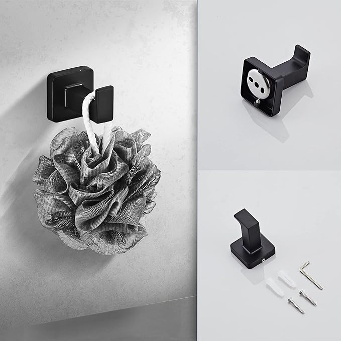 Matte Black Bathroom Hardware Set 8 Pieces, Towel Bar Set Stainless Steel Wall - Image 5