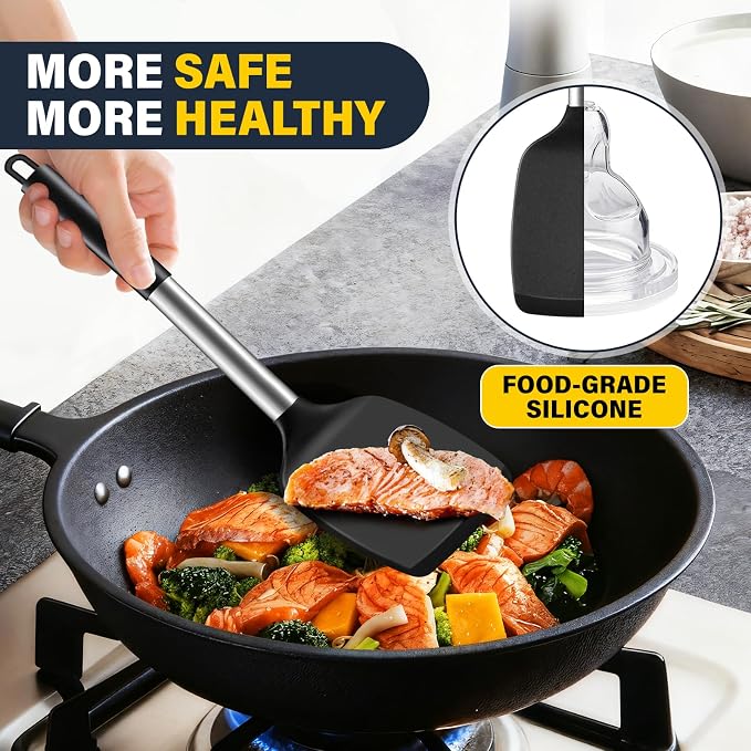 2 Pack Silicone Spatula Set, Solid & Slotted Turner - Image 3