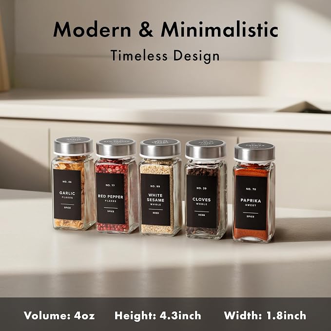 EDELHAUS Glass Spice Jars with Labels and Steel Lids Spice Containers with 240 - Image 2