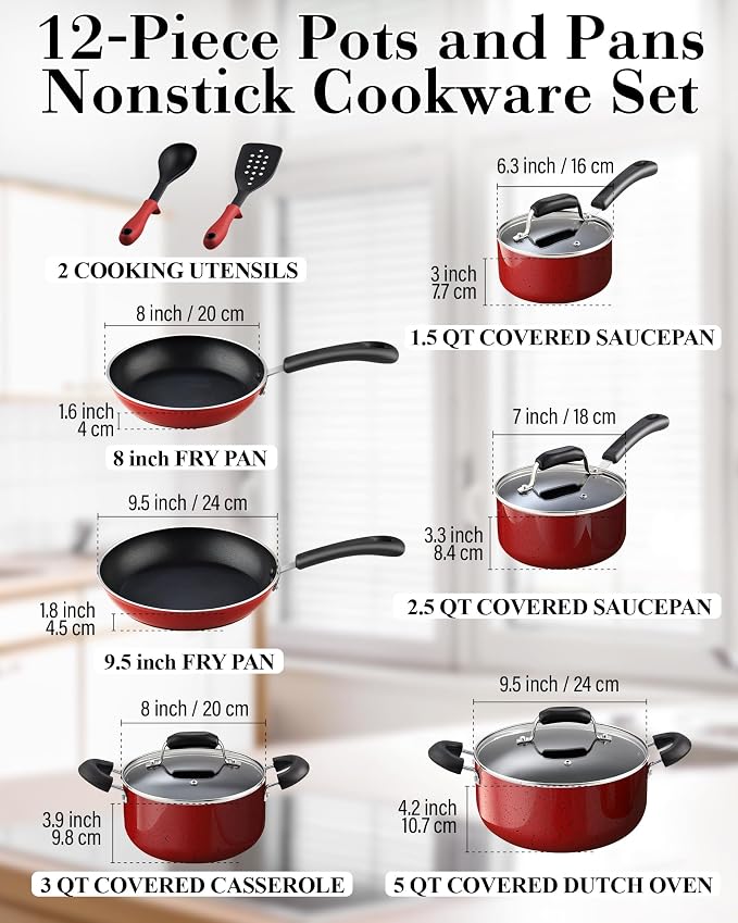 Cook N Home Pots and Pans Nonstick Cookware Set 12-Piece, Kitchen Cooking Set - Image 2