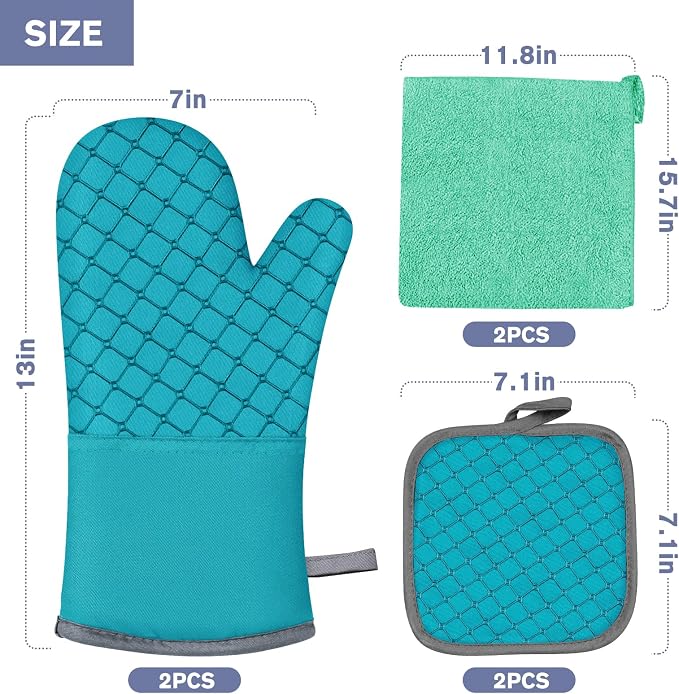 6 Pcs Oven Mitts and Pot Holders, 500℉ Heat Resistant Oven Mitts - Image 7