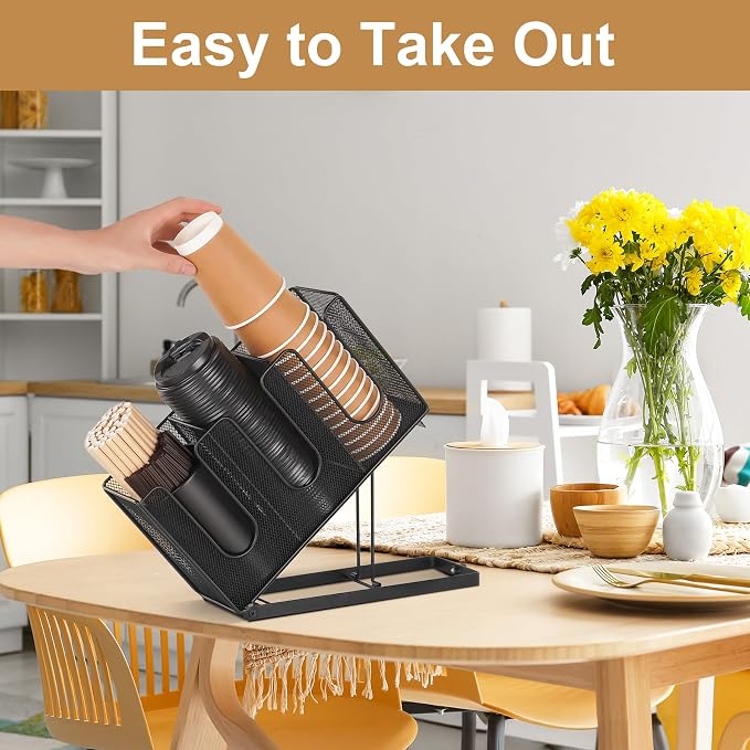 Paper Cup and Lid Holder with Straw Organizer - Image 4