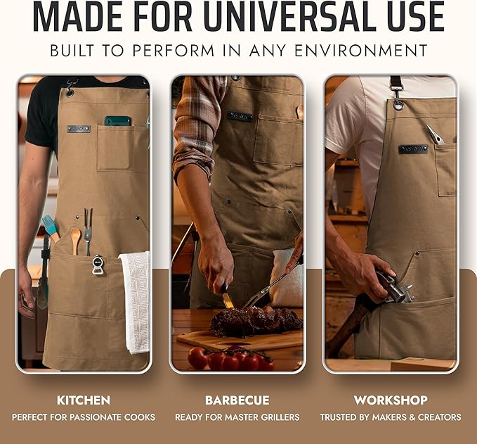 Asaya Chef and BBQ Apron with Bottle Opener and Hand Towel - 10oz Cotton Canvas - Image 7