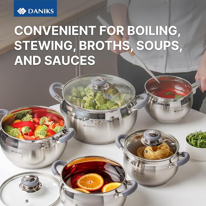 Daniks Modern 11-Piece Stainless Steel Cookware Set - Image 7