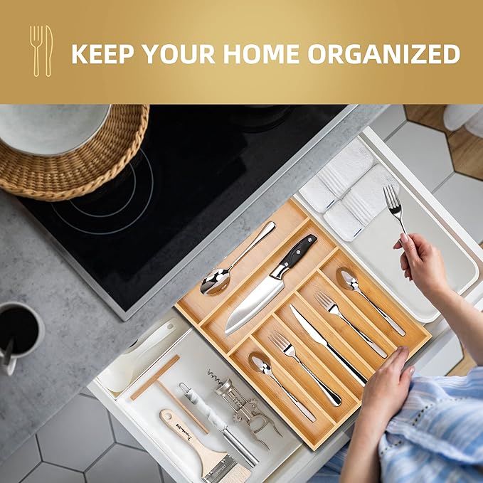 Besilord Silverware Organizer Kitchen Drawer Organizer Utensil Organizer Bamboo - Image 5
