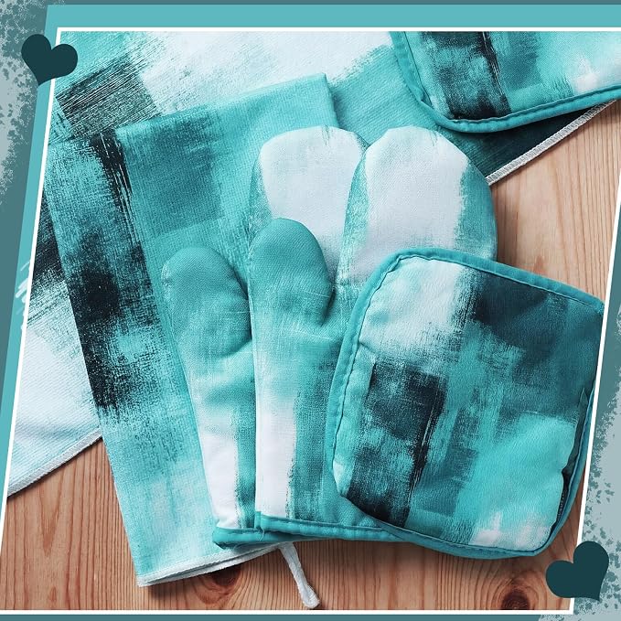 Bencailor 6 Pcs Teal Kitchen Accessories Teal Kitchen Towels Pot Holders and - Image 7