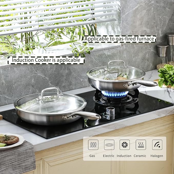 DELARLO Stainless Steel Pan 10.3Inch, Tri-ply Stainless Steel Frying Pan - Image 6