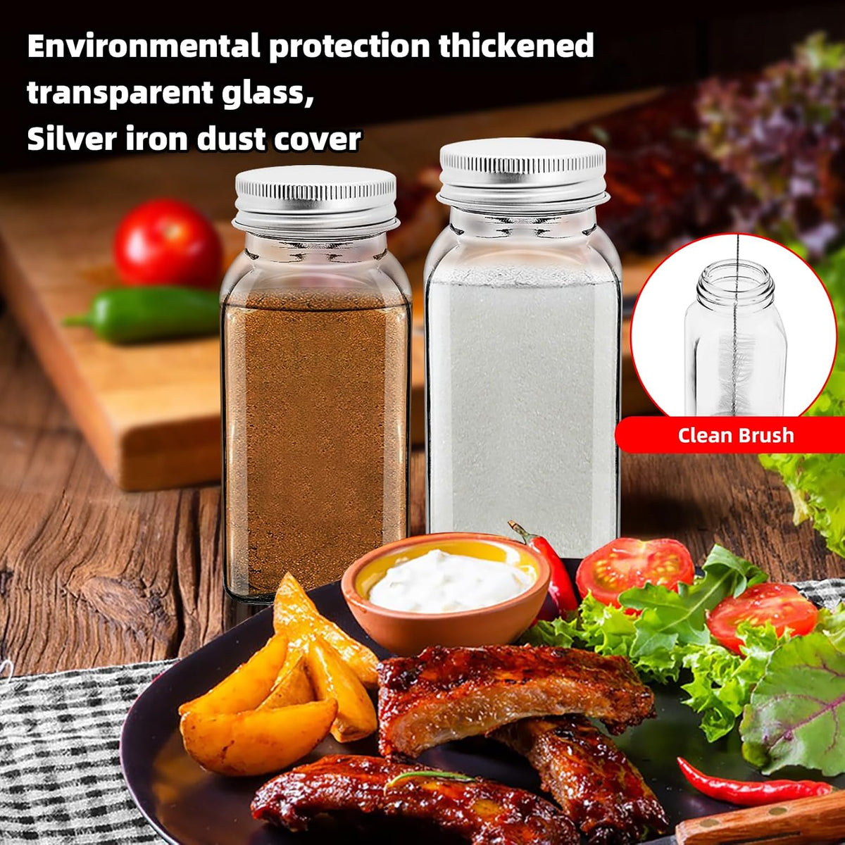 6Pcs 6oz Glass Spice Jars silver iron Lids with Shaker Lids, Spice