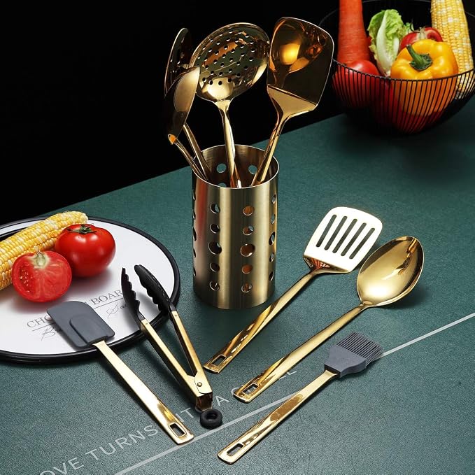Gold Cooking Utensils Set, Berglander Stainless Steel 13 Pieces Kitchen - Image 4