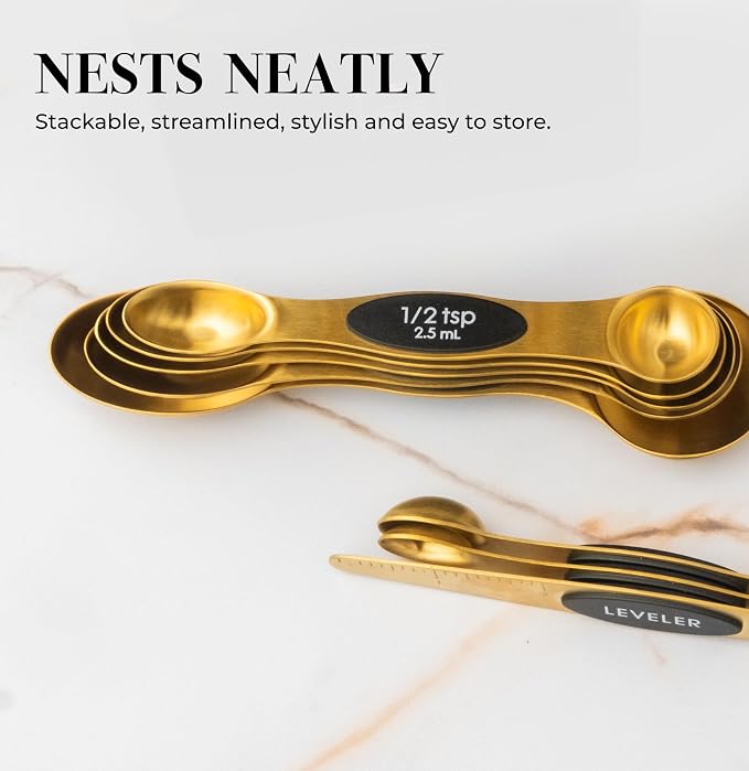 Magnetic Measuring Spoons Set – Stainless Steel Gold Measuring Spoons - Image 9