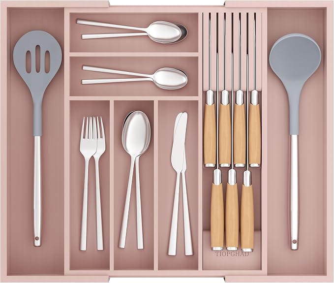 TIOPGHAD Bamboo-Silverware-Drawer-Organizer-Kitchen, Expandable Utensil Holder by TIOPGHAD