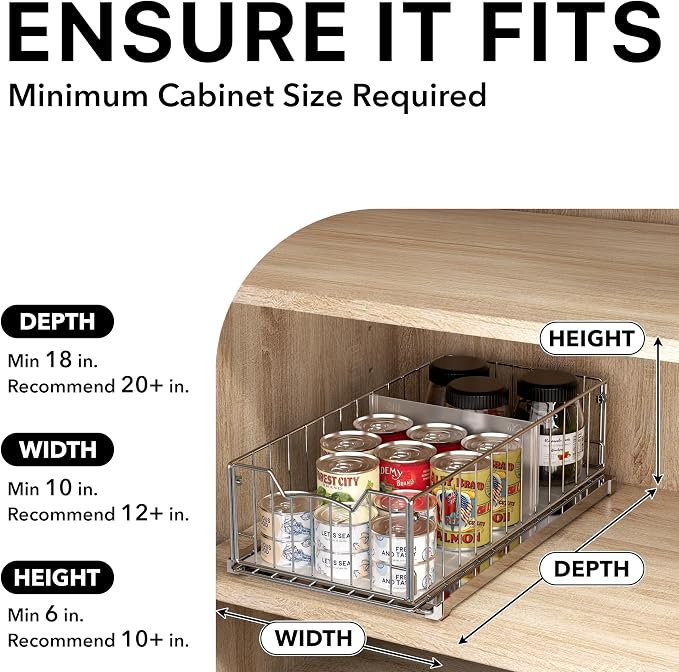 Simple Houseware Pull-Out Cabinet Sliding Basket Organizer, 17.2" D x 9.7" W x - Image 3