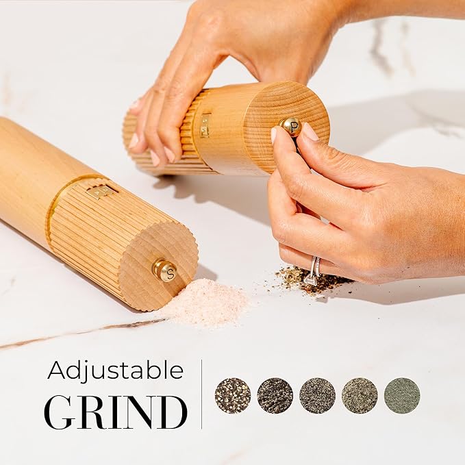 Wooden Salt and Pepper Grinder Set – Refillable Manual Salt and Pepper Mills - Image 3