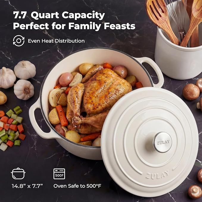 Zulay Kitchen 7.7 Quart Enameled Cast Iron Dutch Oven Pot - Image 6