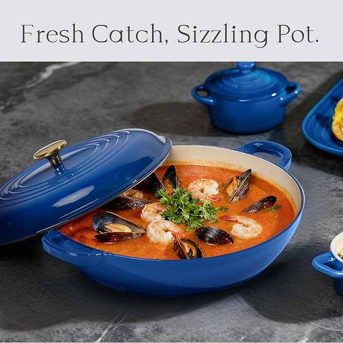 CAROTE 3.4QT Enameled Cast Iron Braiser Pan, Shallow Dutch Oven Casserole - Image 4