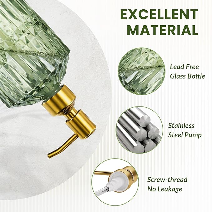 AmazerBath Soap Dispenser, 2 Pack Green Glass Soap Dispenser - Image 2