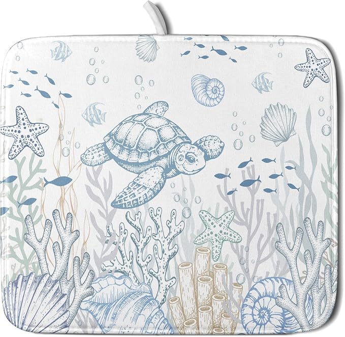 Giwawa Ocean Turtle Dish Drying Mat, Coastal Sea Tortoise Decorative Dish by Giwawa