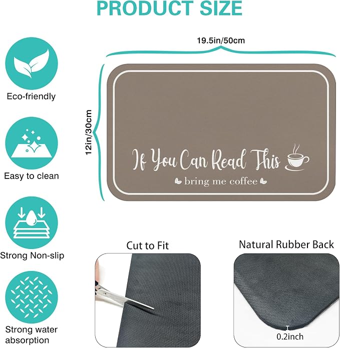 Coffee Bar Mat for Countertops 19inx12in, Absorbent Hide Stain Anti-Slip Cafe - Image 6
