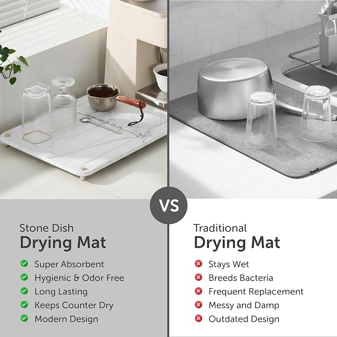 Stone Drying Mat for Kitchen Counter + Sink Caddy | 15.7"x11.8" Diatomaceous - Image 8
