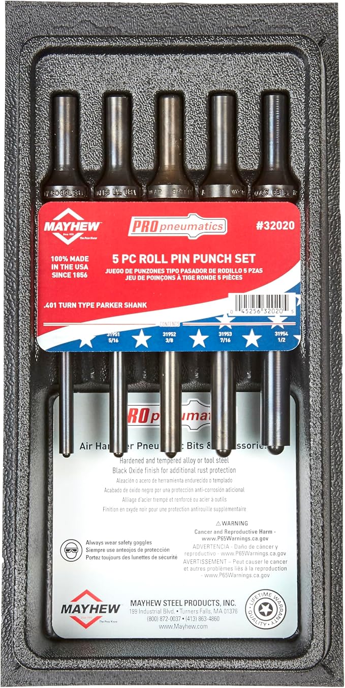 Mayhew Tools 32020 Pneumatic Roll Pin Punch, 5-Piece Set - Image 3