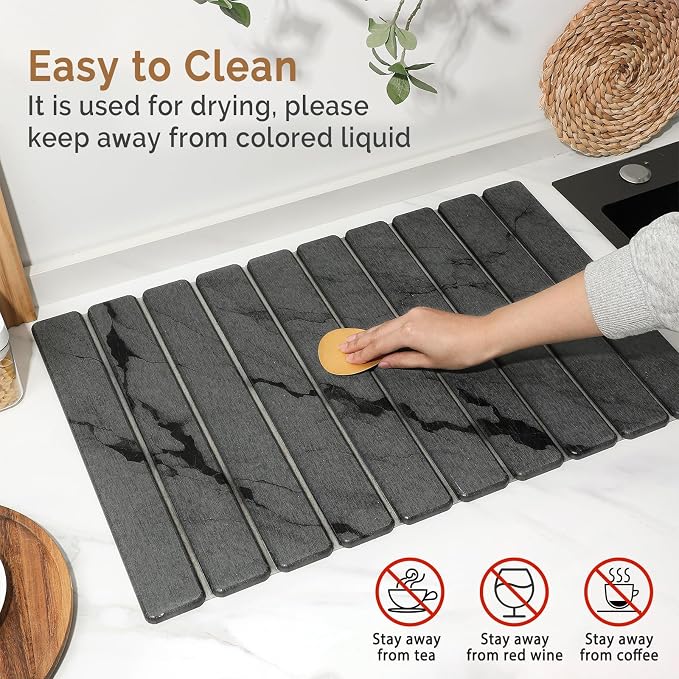 Large Stone Dish Drying Mat for Kitchen Counter, Quick Dry Stone Dishes Mats - Image 5