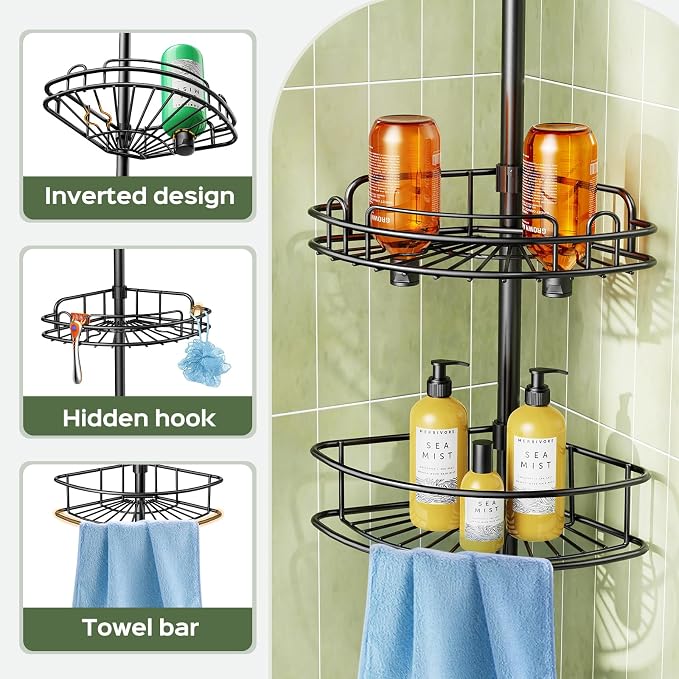HAMITOR Corner Shower Caddy Tension Pole: 4-Tier Rust-Resistant Adjustable - Image 5