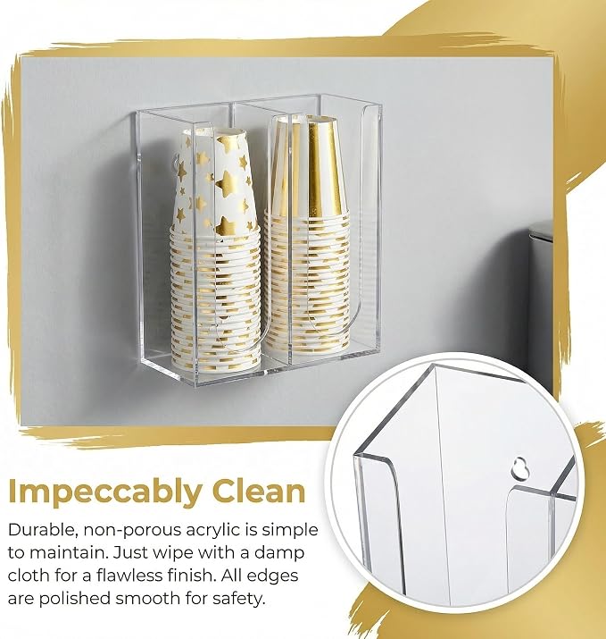 Acrylic Coffee Cup and Lid Storage Organizer Holder, 2 Compartments Disposable - Image 4